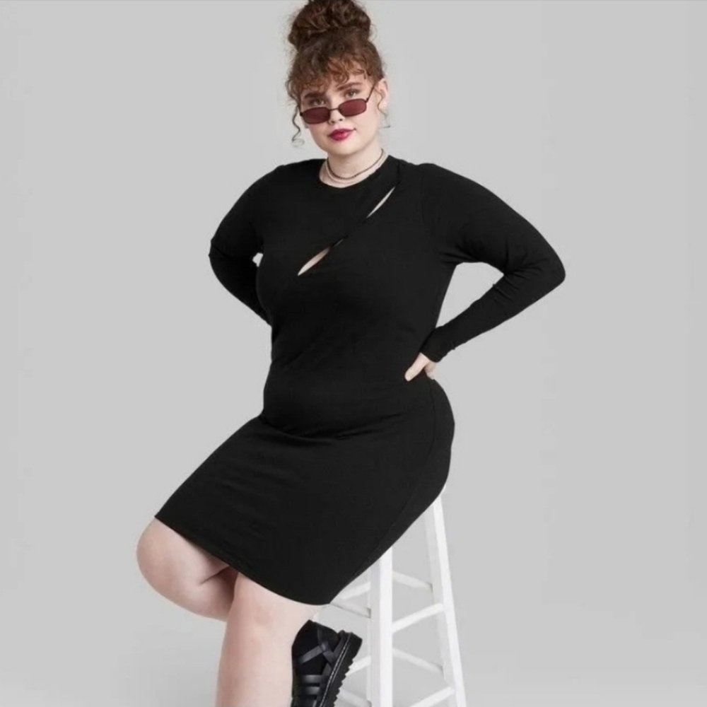Wild Fable NWT Plus Size Long Sleeve Cutout Body Con Black Dress